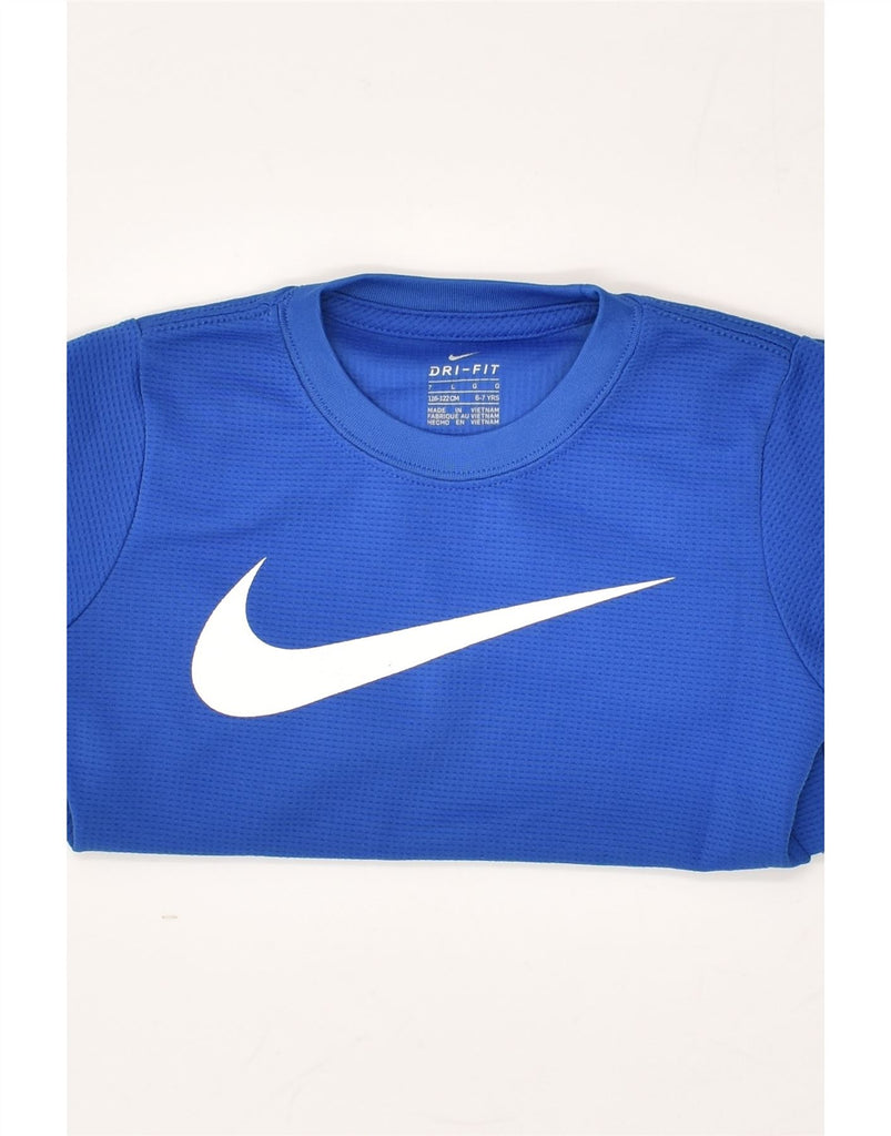 NIKE Boys Dri Fit Graphic Top Long Sleeve 6-7 Years Large Blue Polyester | Vintage Nike | Thrift | Second-Hand Nike | Used Clothing | Messina Hembry 