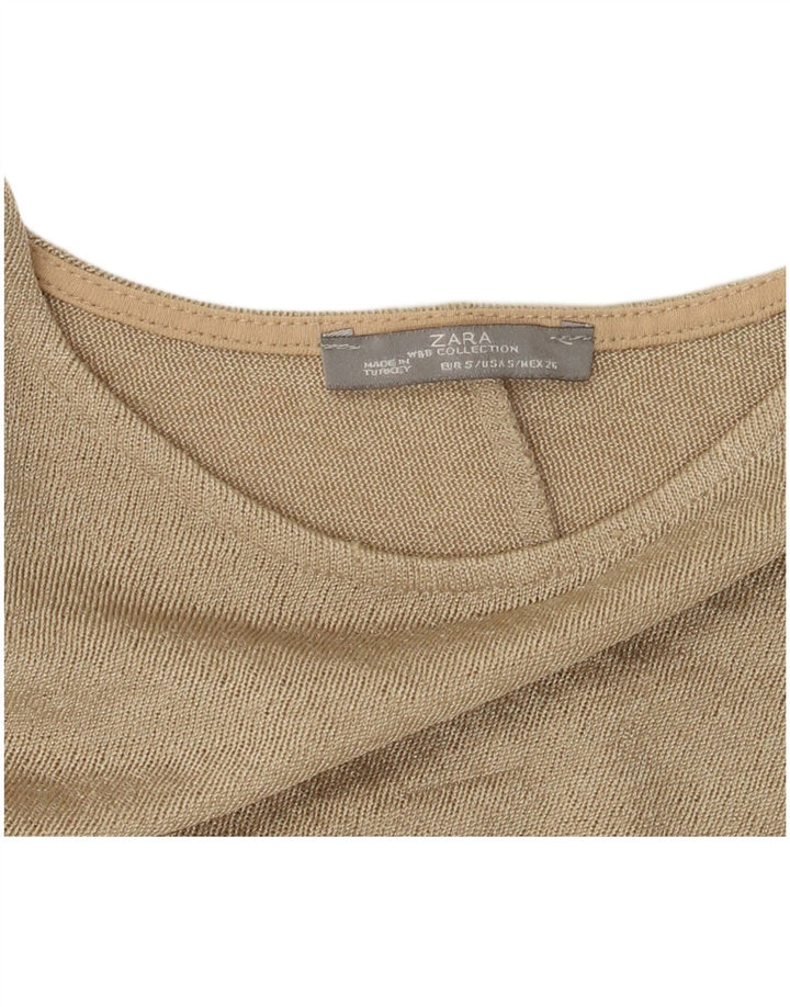 Zara Womens Oversized Top 3/4 Sleeve UK 10 Small Beige Colourblock