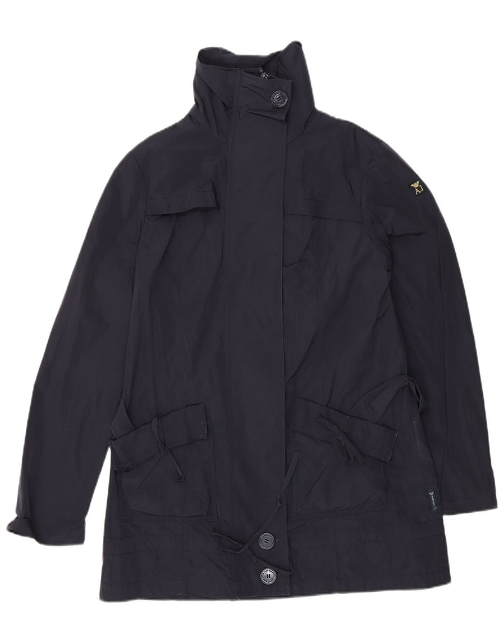 ARMANI JEANS Womens Trench Coat US 6 Medium Navy Blue Polyester