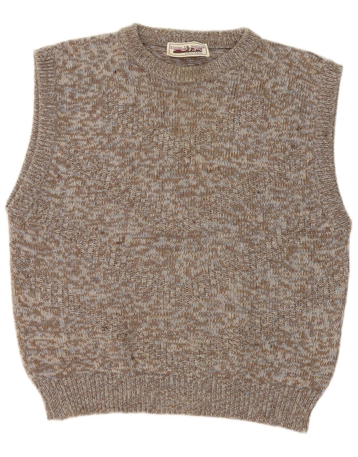 Vintage Mens Vest Tank Top XS Grey Flecked Wool