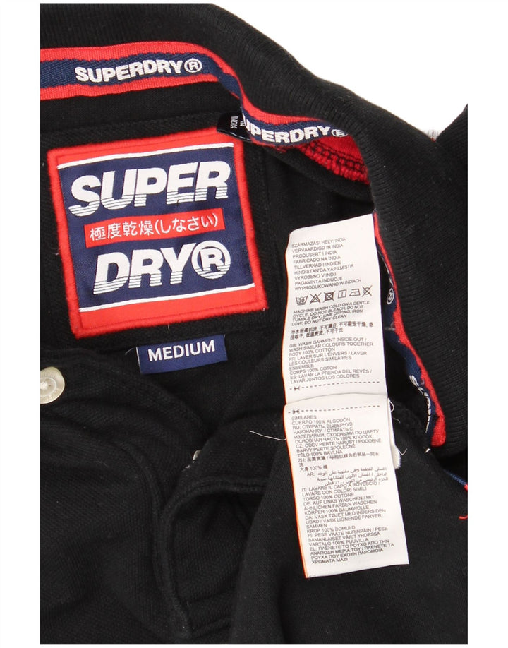 SUPERDRY Mens Graphic Polo Shirt Medium Black Colourblock Cotton