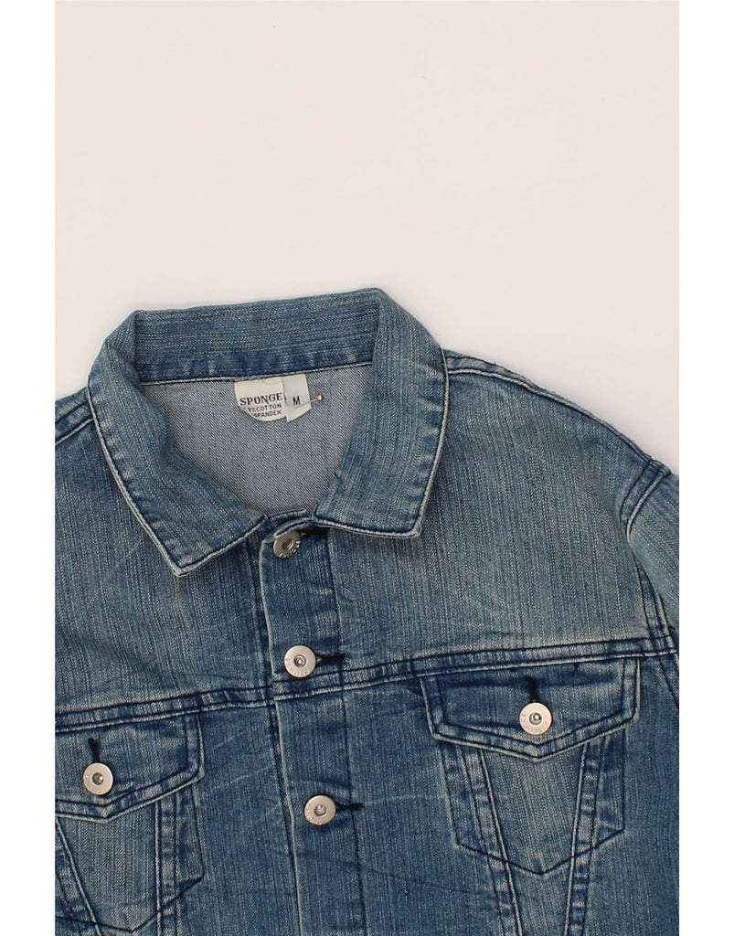 VINTAGE Womens Crop Denim Jacket UK 14 Medium Blue Cotton Vintage Vintage and Second-Hand Vintage from Messina Hembry 