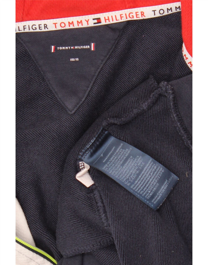 TOMMY HILFIGER Boys Zip Hoodie Sweater 11-12 Years Navy Blue Colourblock