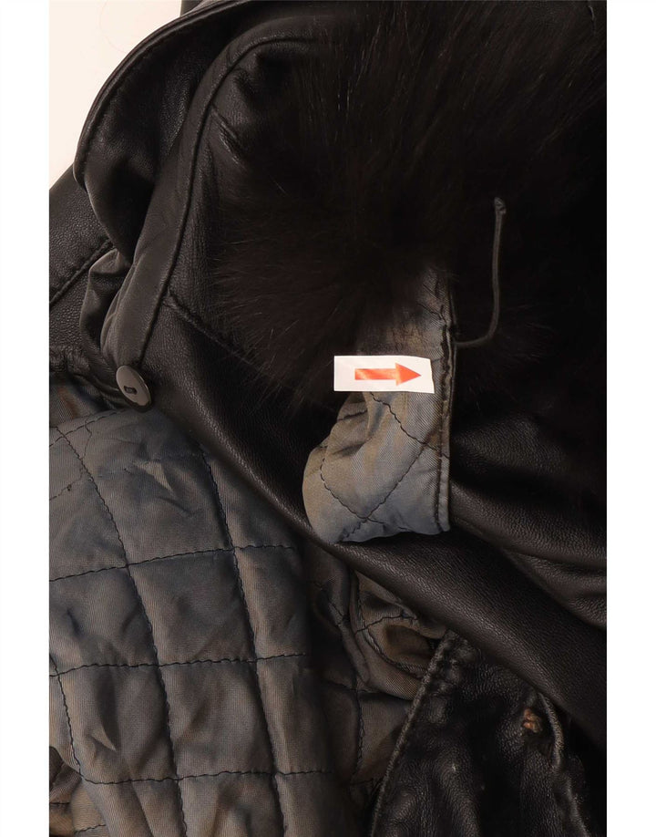 Basetti Womens Hooded Leather Jacket IT 46 Large Black