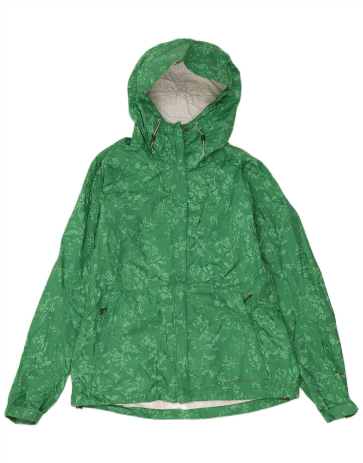 EDDIE BAUER Womens Hooded Rain Jacket UK 14 Medium Green Floral Nylon