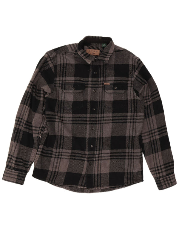 Orvis Mens Flannel Shirt Large Black Check Cotton