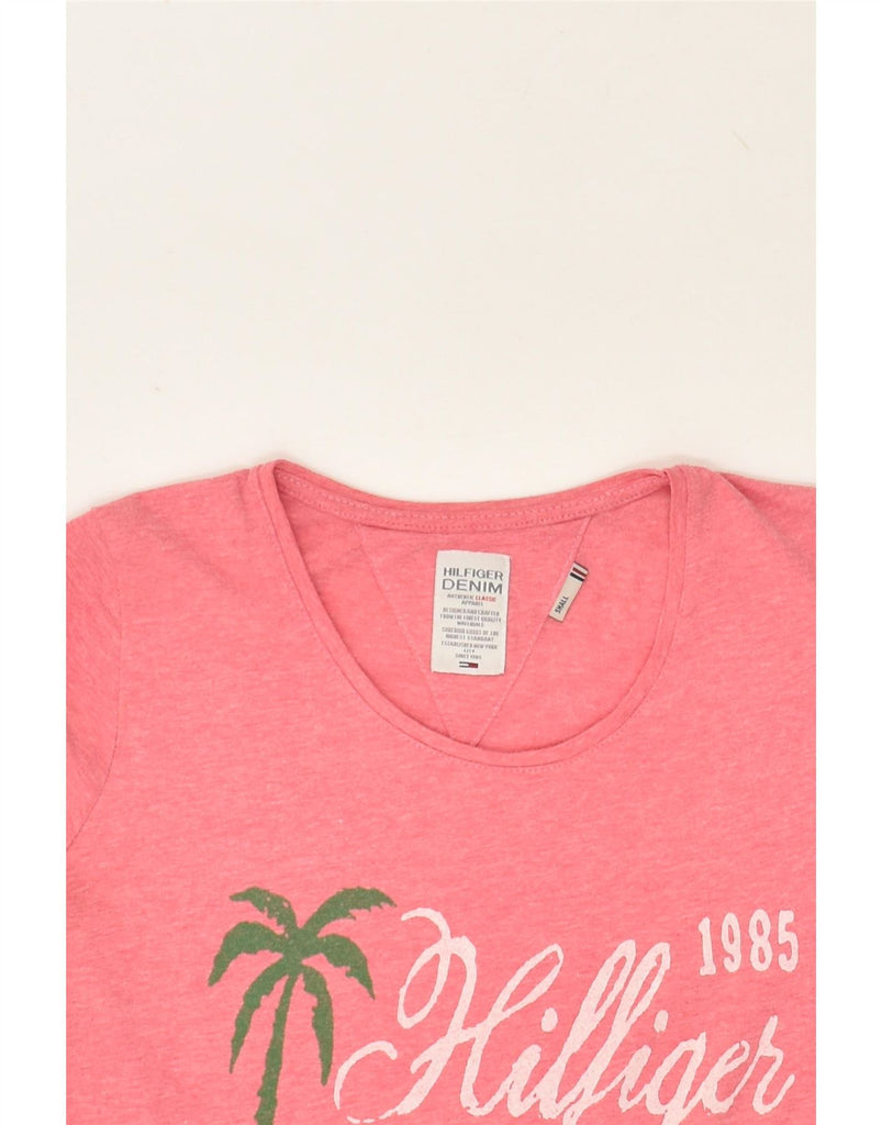 TOMMY HILFIGER Womens Graphic T-Shirt Top UK 10 Small Pink Vintage Tommy Hilfiger and Second-Hand Tommy Hilfiger from Messina Hembry 