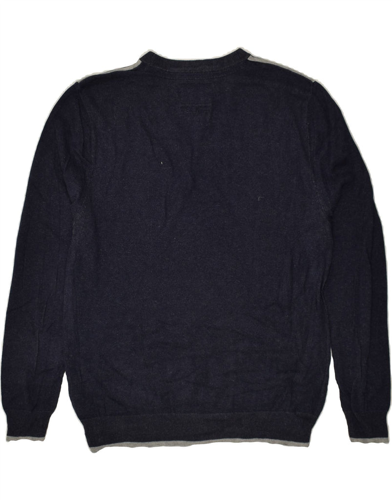 GUESS Mens Graphic Crew Neck Jumper Sweater Medium Navy Blue Viscose Vintage Guess and Second-Hand Guess from Messina Hembry 