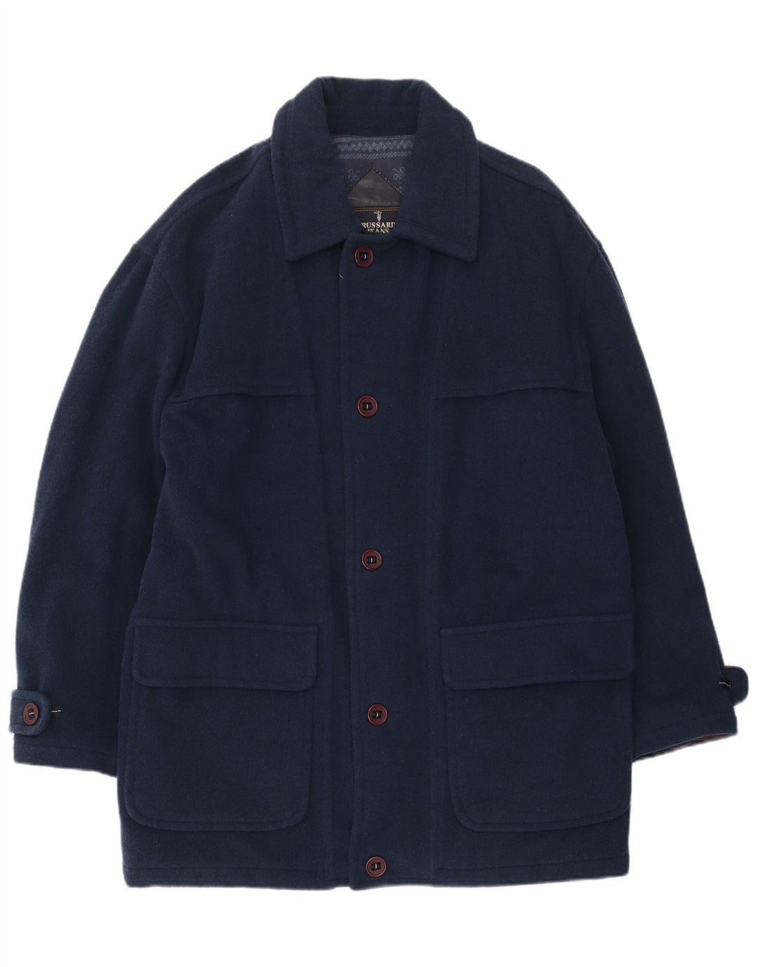 Trussardi Jeans Mens Overcoat UK 40 Large Navy Blue Wool
