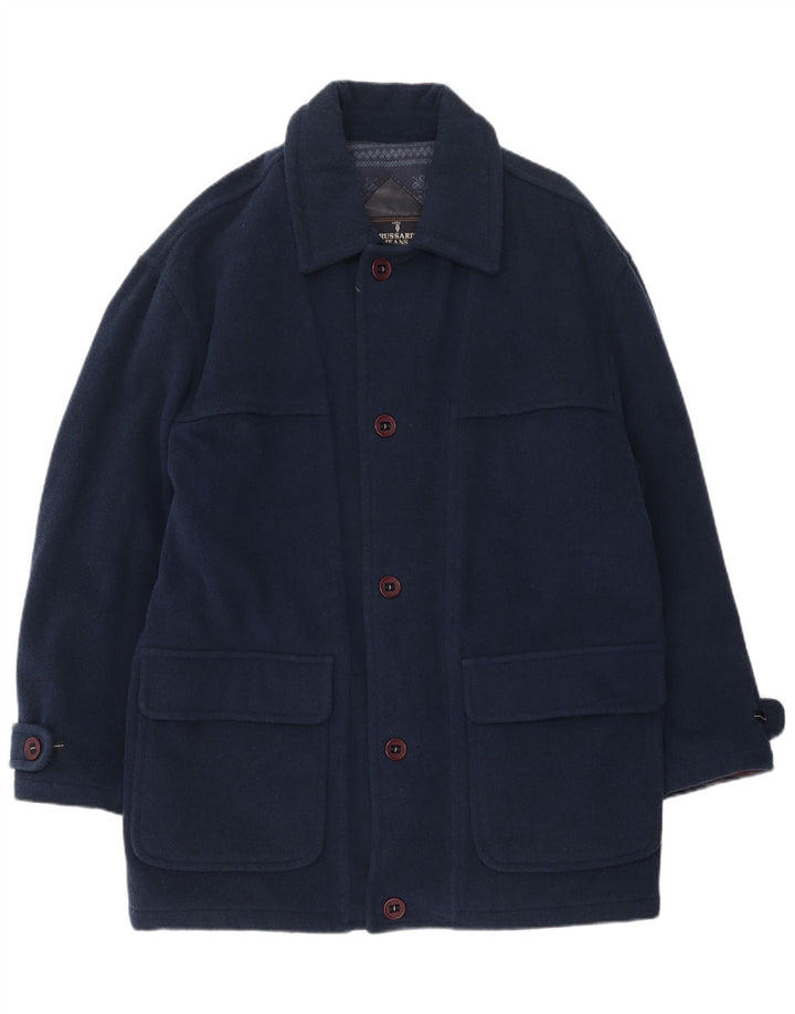 Trussardi Jeans Mens Overcoat UK 40 Large Navy Blue Wool