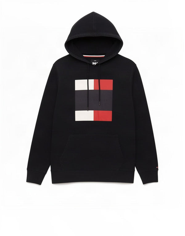Tommy Hilfiger Mens Graphic Hoodie Jumper Large Black Cotton