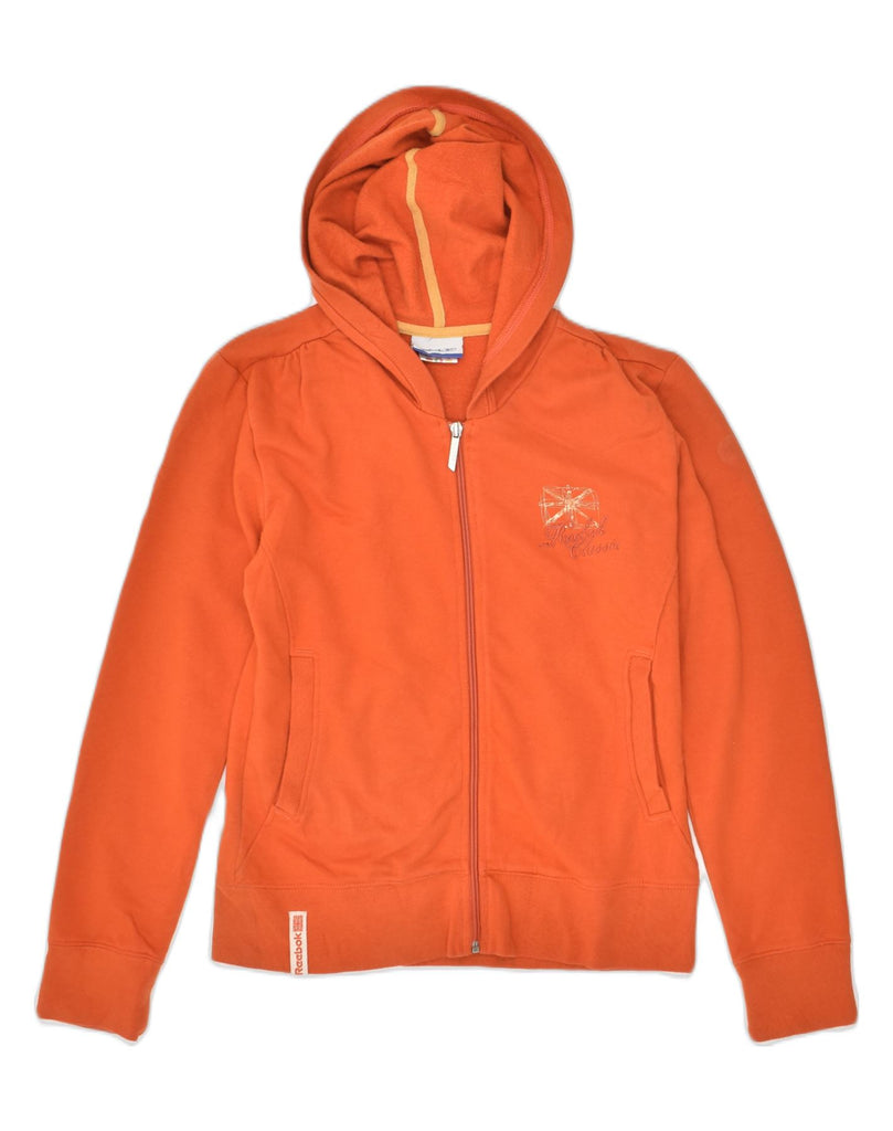 REEBOK Womens Zip Hoodie Sweater UK 12 Medium Orange Cotton | Vintage Reebok | Thrift | Second-Hand Reebok | Used Clothing | Messina Hembry 