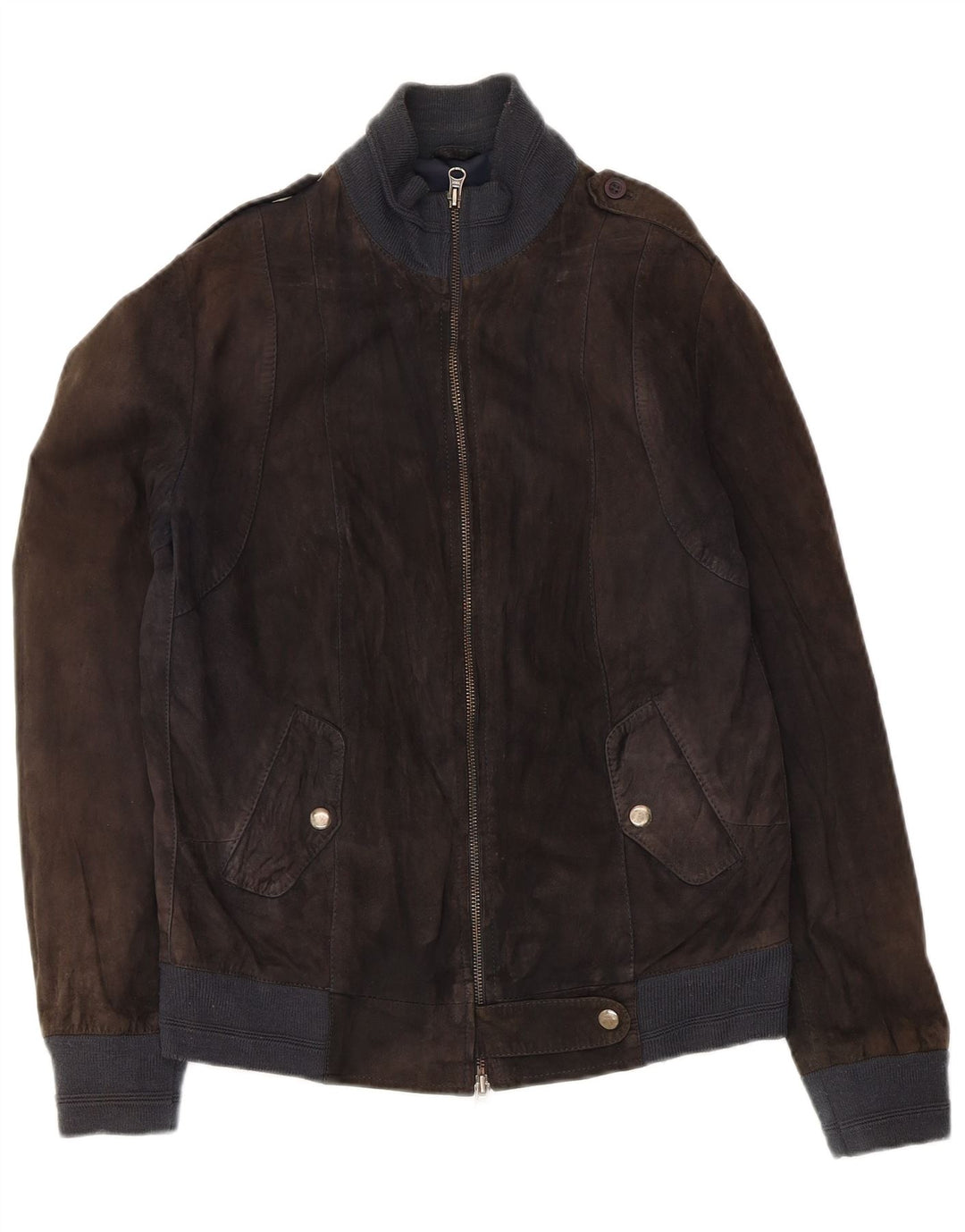 Koan Womens Military Suede Bomber Jacket IT 44 Medium Black Leather