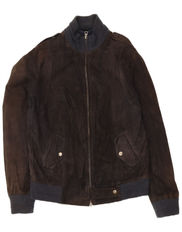 Koan Womens Military Suede Bomber Jacket IT 44 Medium Black Leather