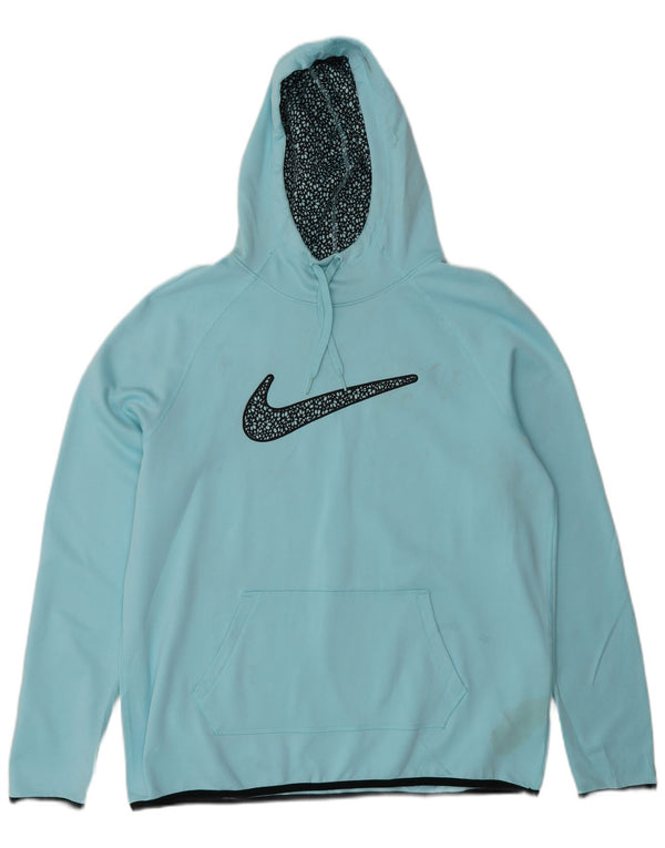 Nike Womens Therma-Fit Graphic Hoodie Jumper UK 16 Large Blue Polyester