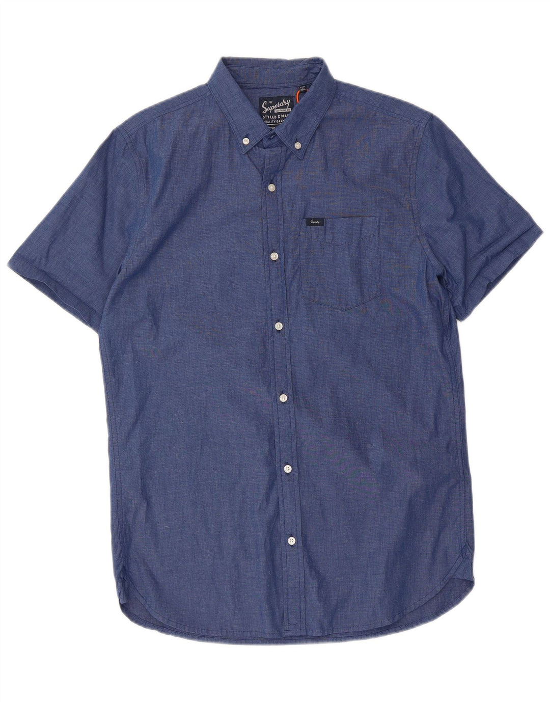 Superdry Mens Short Sleeve Shirt Small Blue Cotton