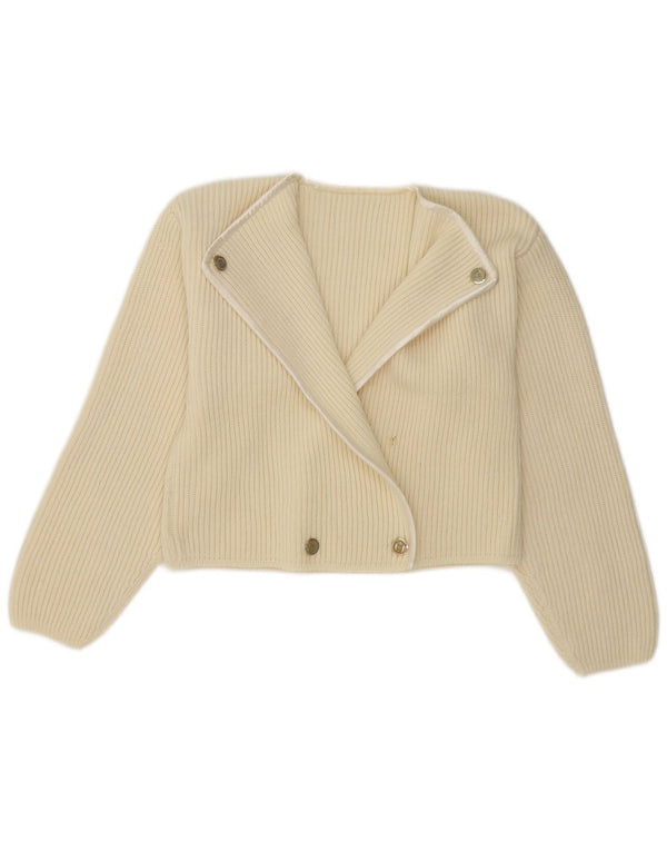 Vintage Womens Crop Double Breasted Cardigan Sweater UK 14 Medium Off White