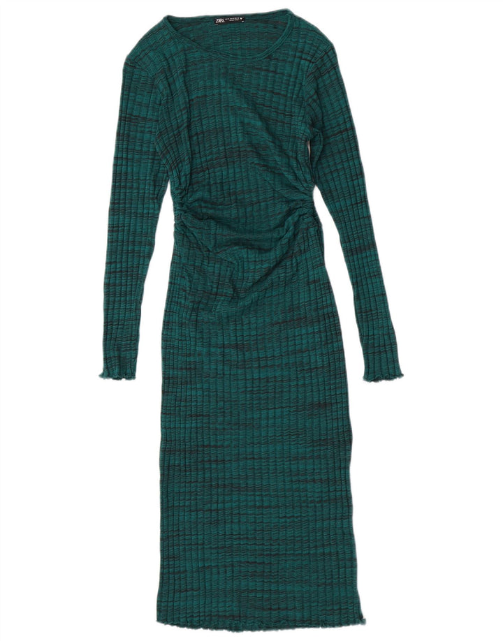 Zara Womens Jumper Dress UK 12 Medium Green Striped