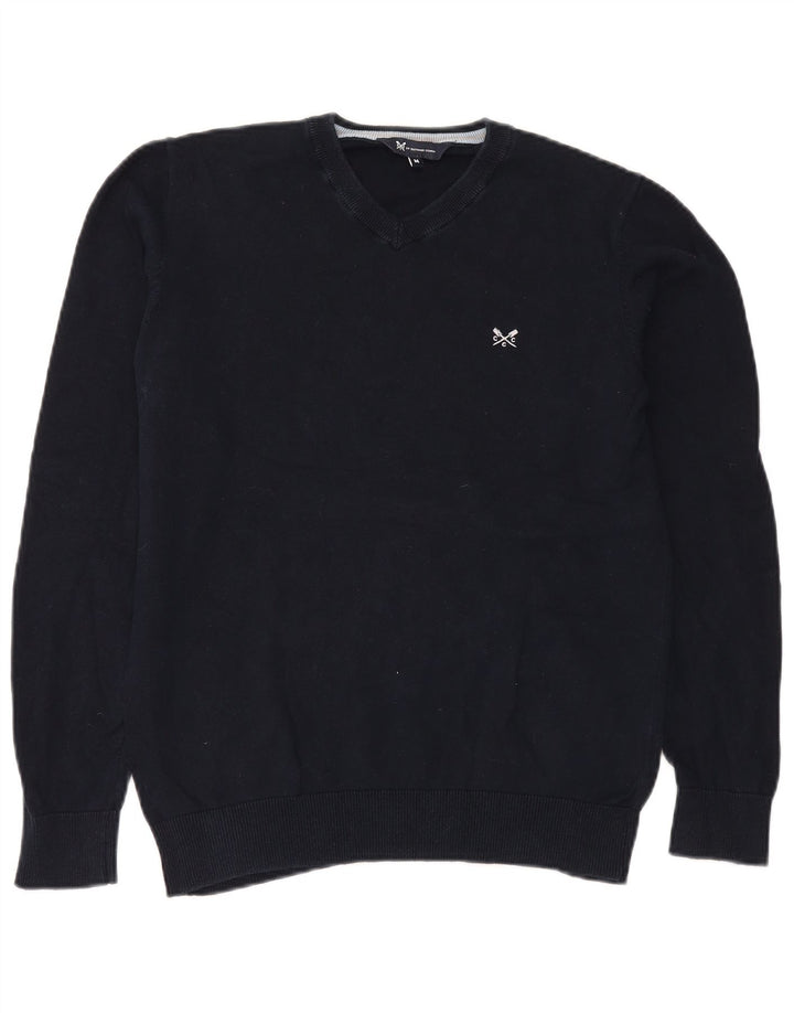 Crew Clothing Mens V-Neck Jumper Sweater Medium Navy Blue Cotton