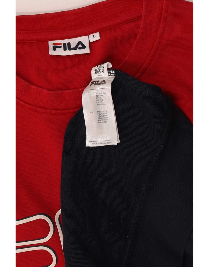 Fila Mens Graphic Sweatshirt Jumper Large Navy Blue Colourblock Cotton
