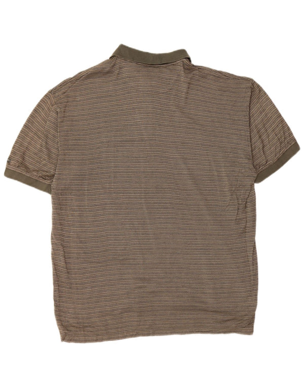IZOD Mens Polo Shirt Medium Khaki Striped Cotton