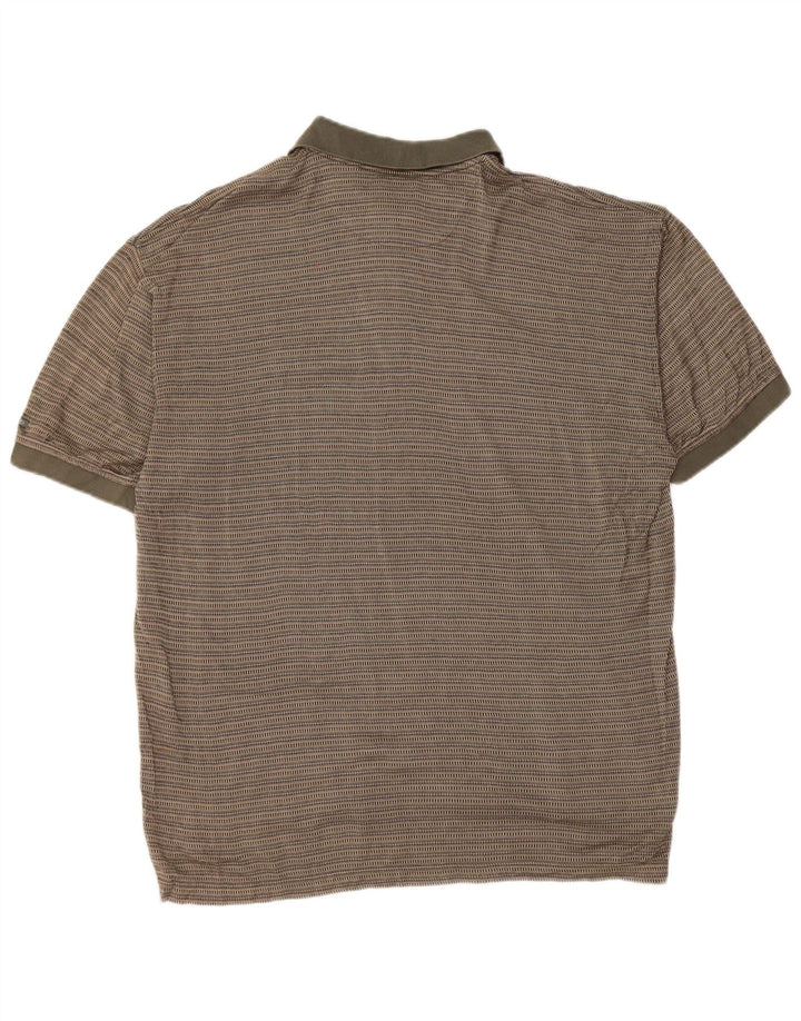 IZOD Mens Polo Shirt Medium Khaki Striped Cotton