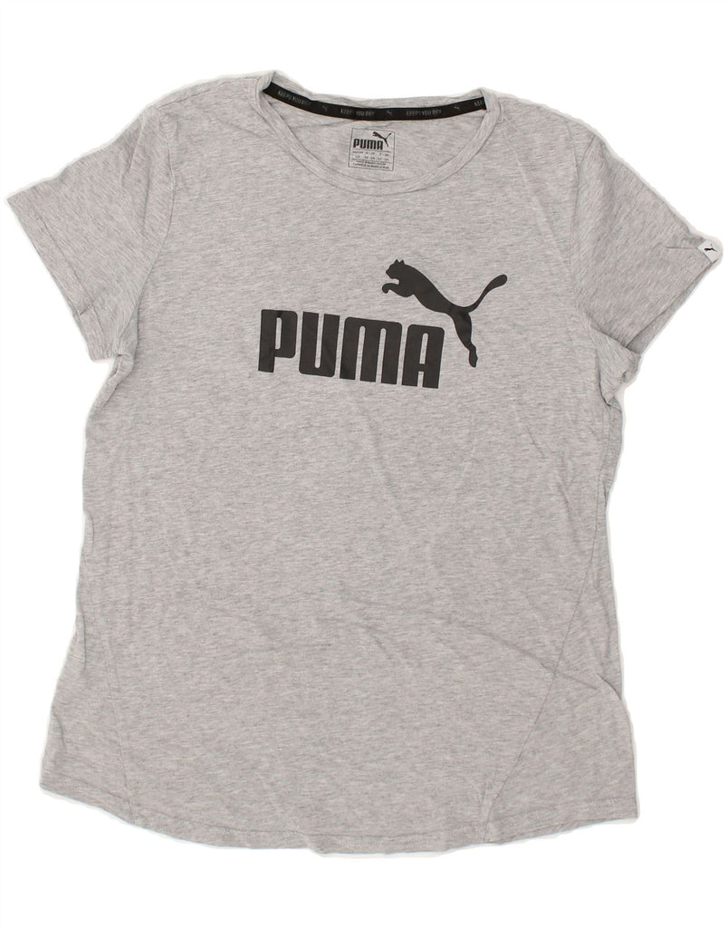 PUMA Womens Graphic T-Shirt Top UK 14 Medium Grey Cotton | Vintage Puma | Thrift | Second-Hand Puma | Used Clothing | Messina Hembry 