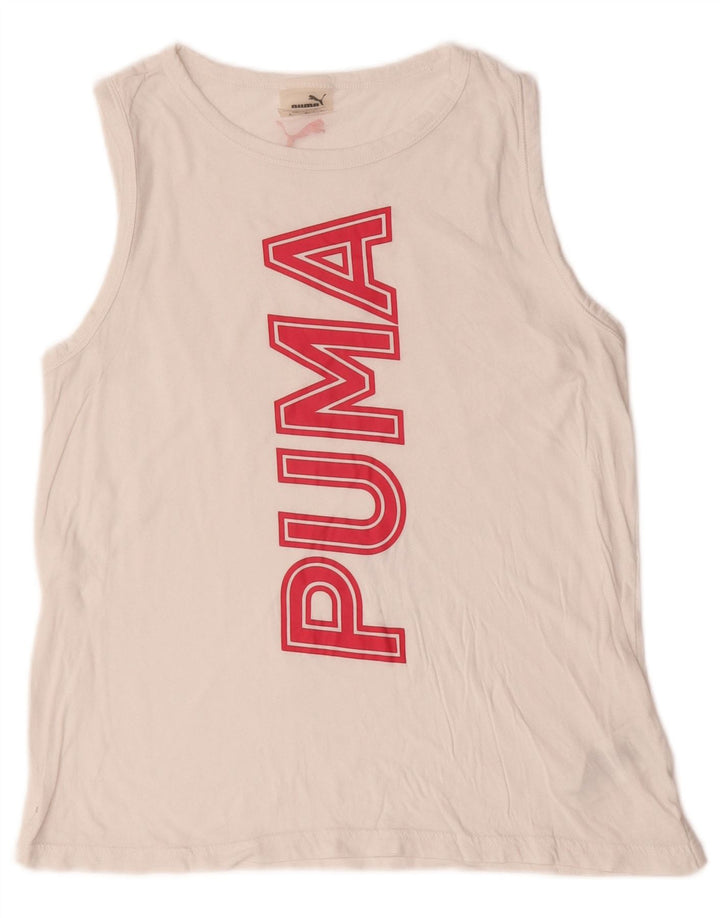 Puma Womens Oversized Graphic Vest Top UK 10 Small White Cotton