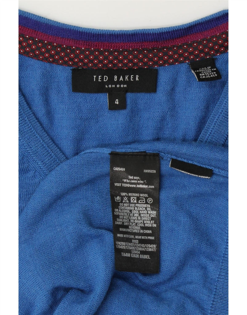 TED BAKER Womens V-Neck Jumper Sweater Size 4 Large Blue Merino Wool Vintage Ted Baker and Second-Hand Ted Baker from Messina Hembry 