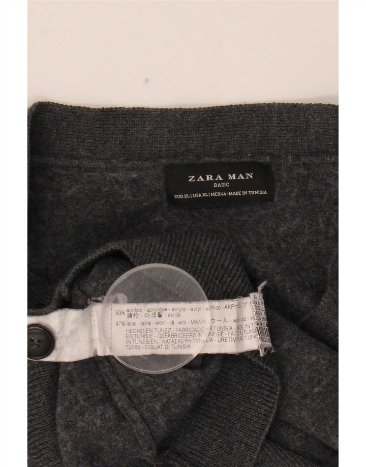 Zara Mens Cardigan Sweater XL Grey Acrylic