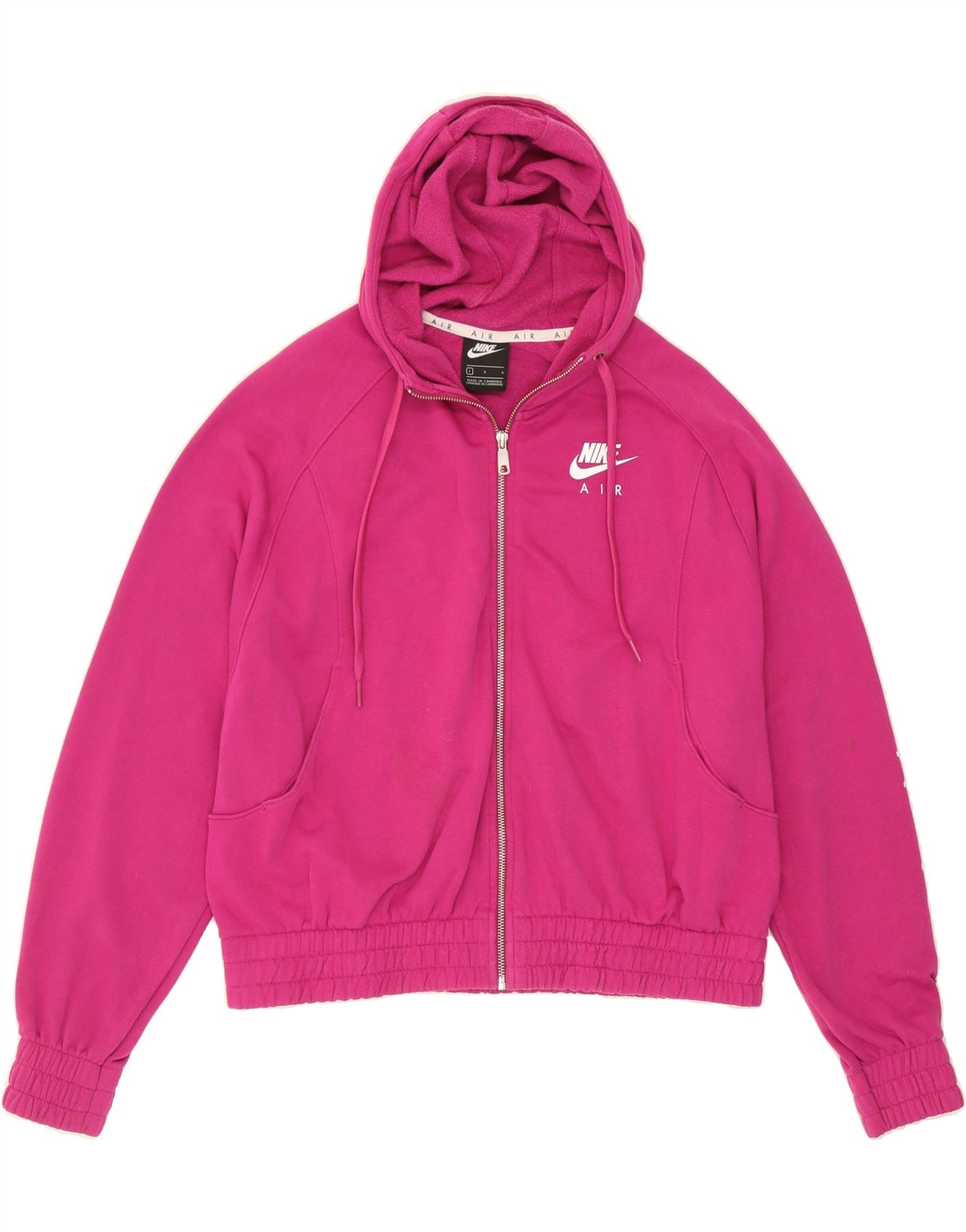 NIKE Womens Oversized Zip Hoodie Sweater UK 16 Large Pink Cotton