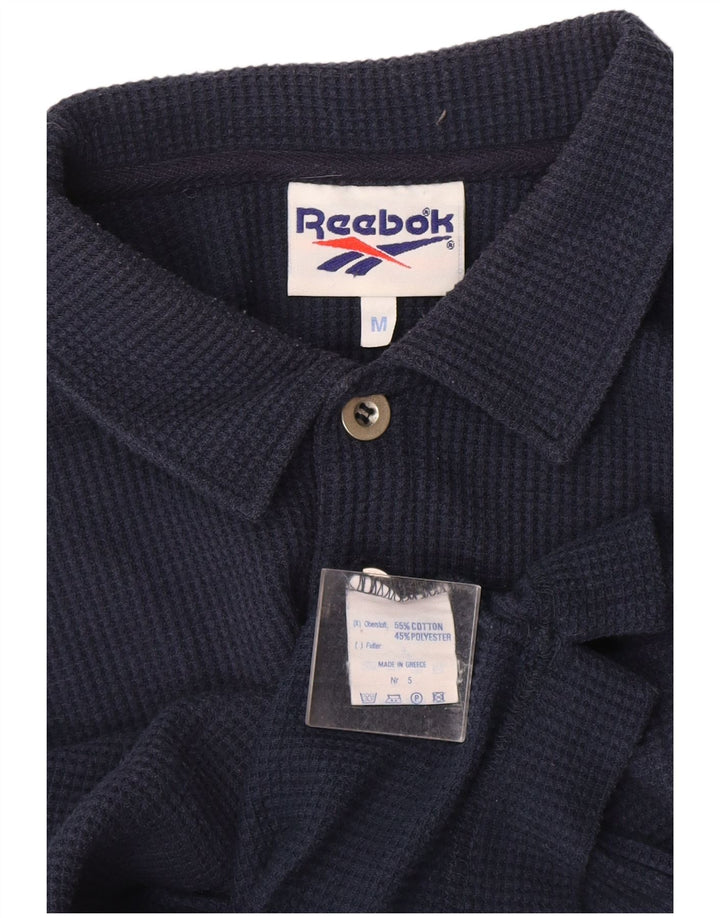 Reebok Mens Long Sleeve Polo Shirt Medium Navy Blue Cotton