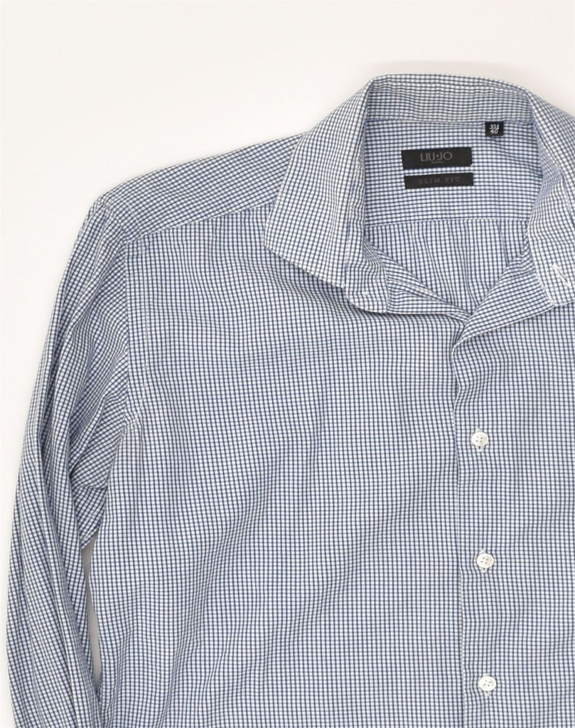 LIU JO Mens Slim Fit Shirt Size 40 15 1/2 Medium Navy Blue Check Cotton | Vintage Liu Jo | Thrift | Second-Hand Liu Jo | Used Clothing | Messina Hembry 