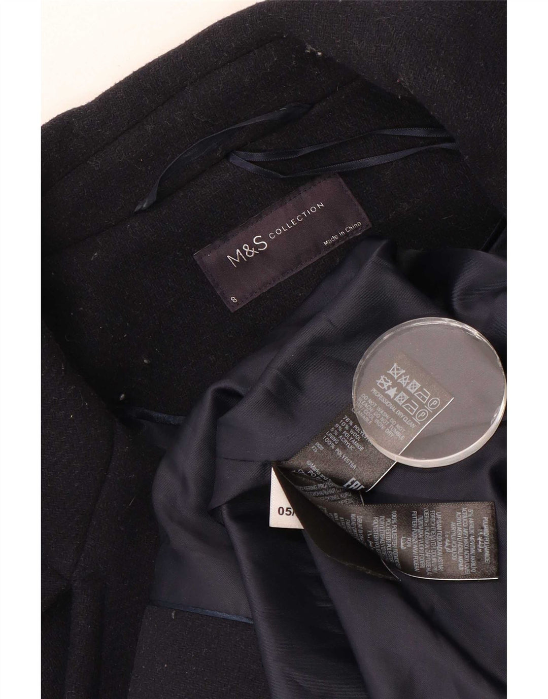 Marks & Spencer Womens Oversized Pea Coat UK 8 Small Navy Blue Polyester