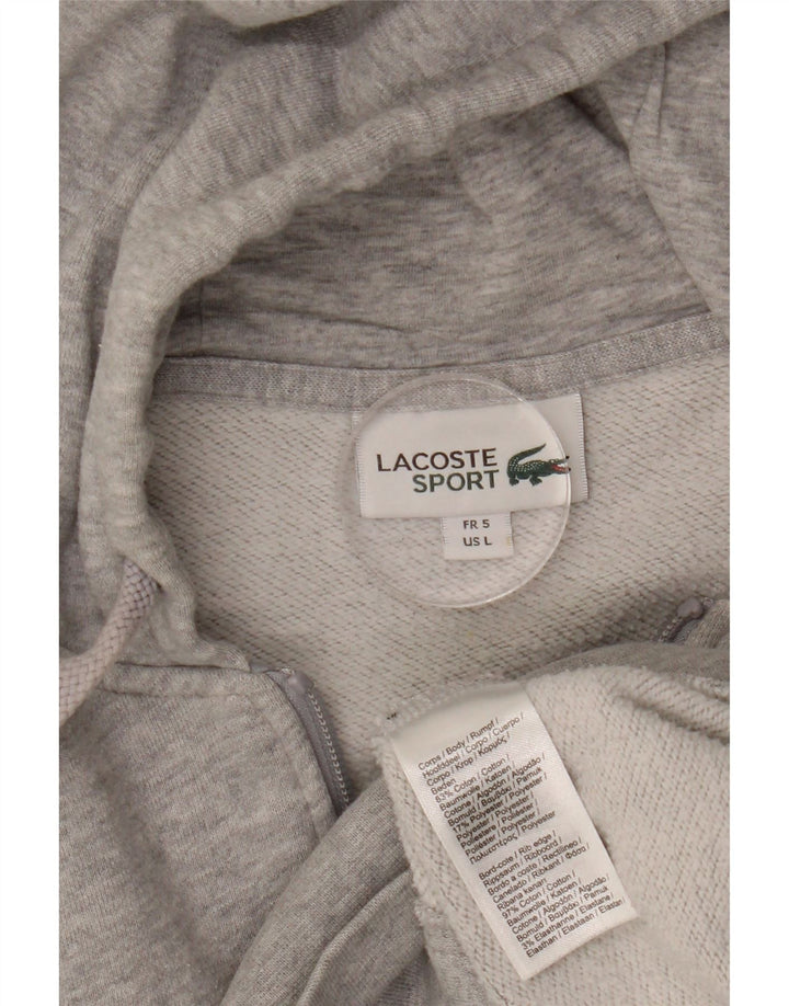 LACOSTE Mens Zip Hoodie Sweater Size 5 Large Grey Flecked Cotton