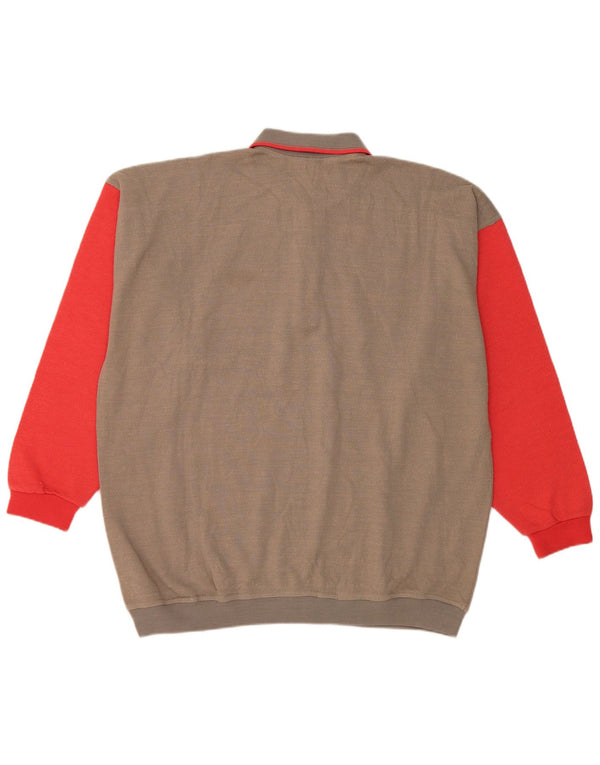 Mc Crae's Mens Polo Neck Sweatshirt Jumper XL Grey Colourblock Cotton