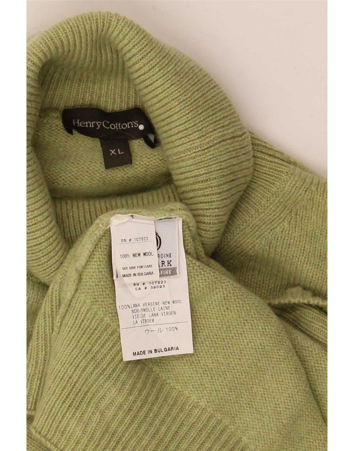 Henry Cottons Mens Roll Neck Jumper Sweater XL Green Virgin Wool