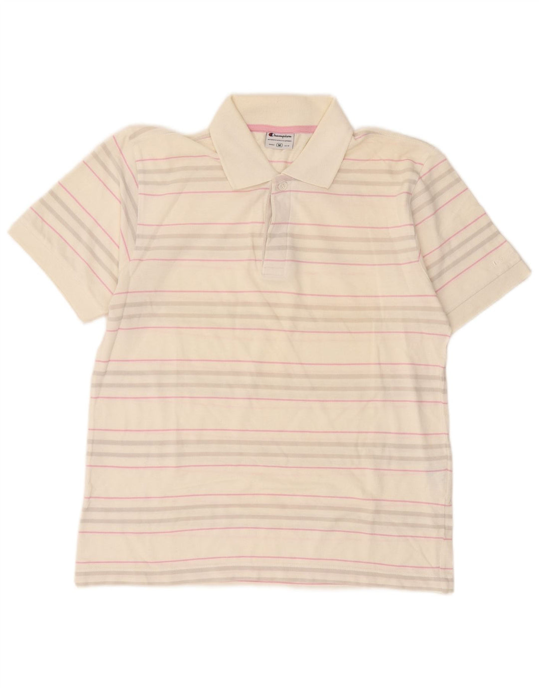 Champion Mens Polo Shirt Medium White Striped Cotton