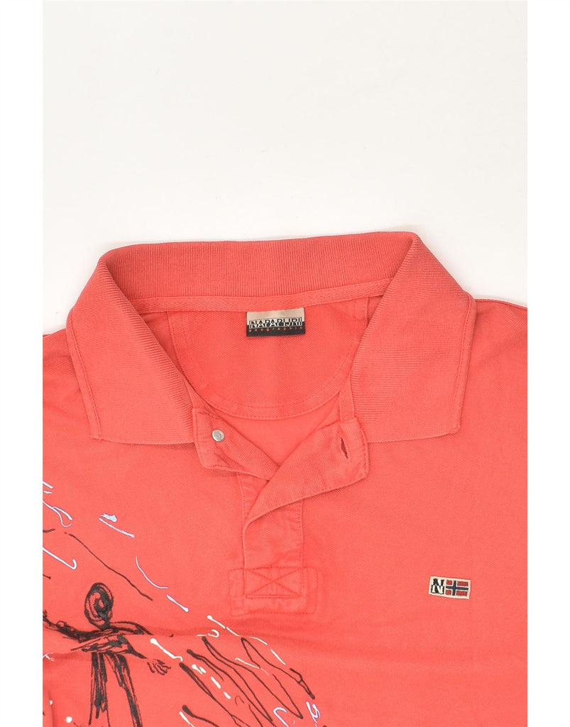 NAPAPIJRI Mens Graphic Polo Shirt 2XL Red Cotton | Vintage Napapijri | Thrift | Second-Hand Napapijri | Used Clothing | Messina Hembry 