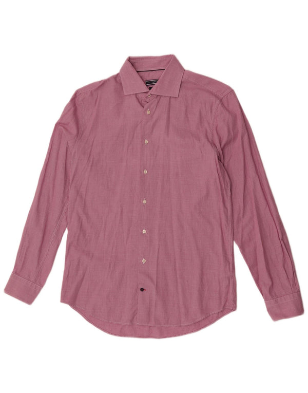Tommy Hilfiger Mens Tailored Shirt Size 41 16 Large Pink Houndstooth