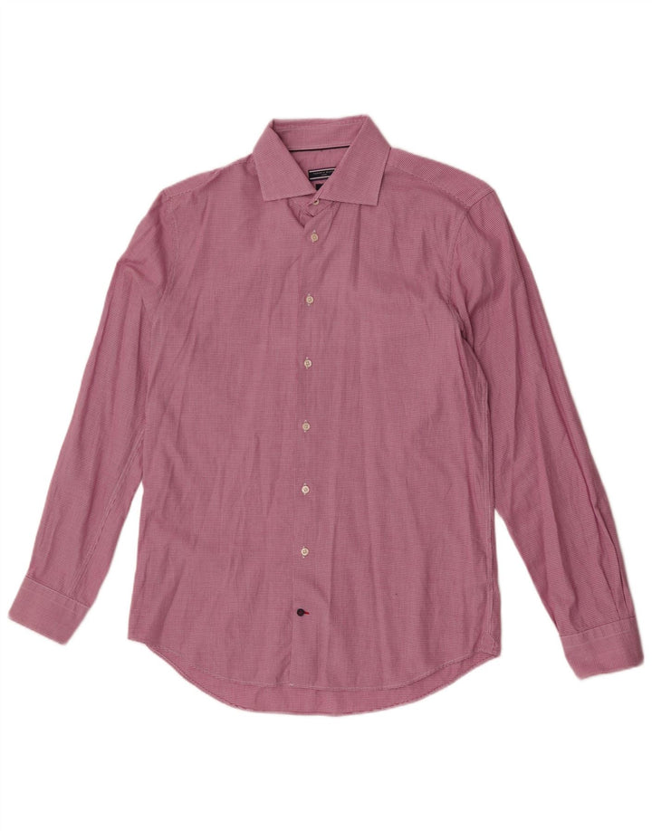 Tommy Hilfiger Mens Tailored Shirt Size 41 16 Large Pink Houndstooth