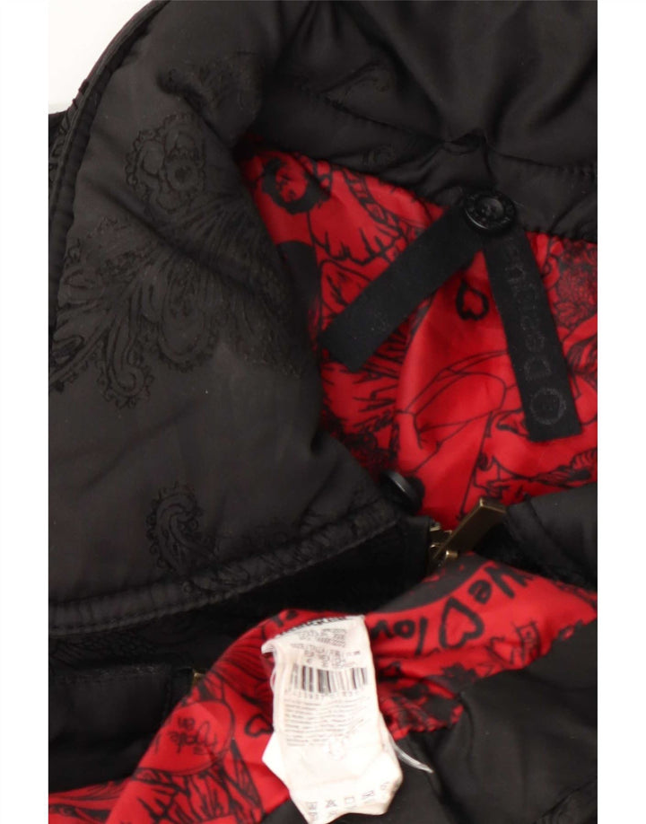 Desigual Womens Graphic Padded Jacket EU 40 Medium Black Paisley Polyester