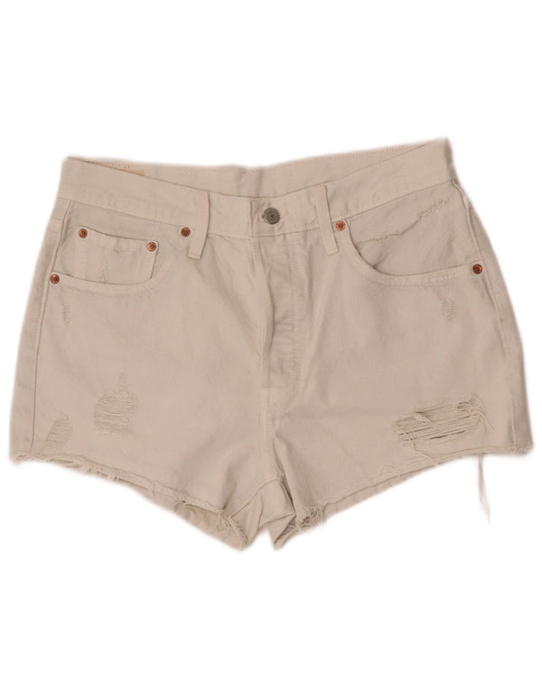 Levi's Womens 501 Distressed Denim Shorts W30 Medium Off White Cotton
