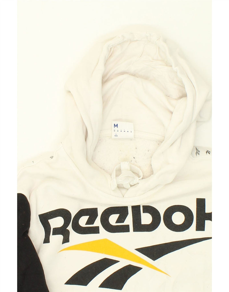 REEBOK Mens Graphic Hoodie Jumper Medium White Colourblock Cotton | Vintage Reebok | Thrift | Second-Hand Reebok | Used Clothing | Messina Hembry 