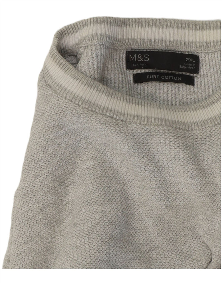Marks & Spencer Mens Crew Neck Jumper Sweater 2XL Grey Cotton