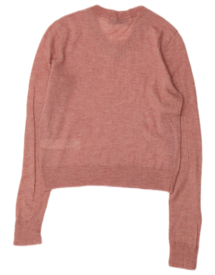 ZARA Womens Crop V-Neck Jumper Sweater UK 12 Medium Pink Nylon
