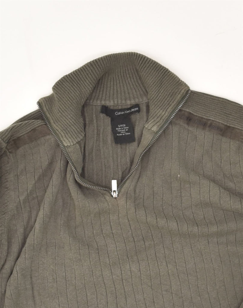 CALVIN KLEIN Mens Zip Neck Jumper Sweater Small Green Cotton | Vintage Calvin Klein | Thrift | Second-Hand Calvin Klein | Used Clothing | Messina Hembry 