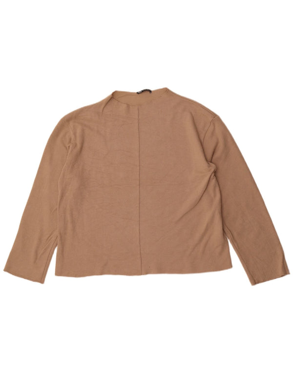 Zara Womens Crew Neck Jumper Sweater UK 16 Large Beige Cotton