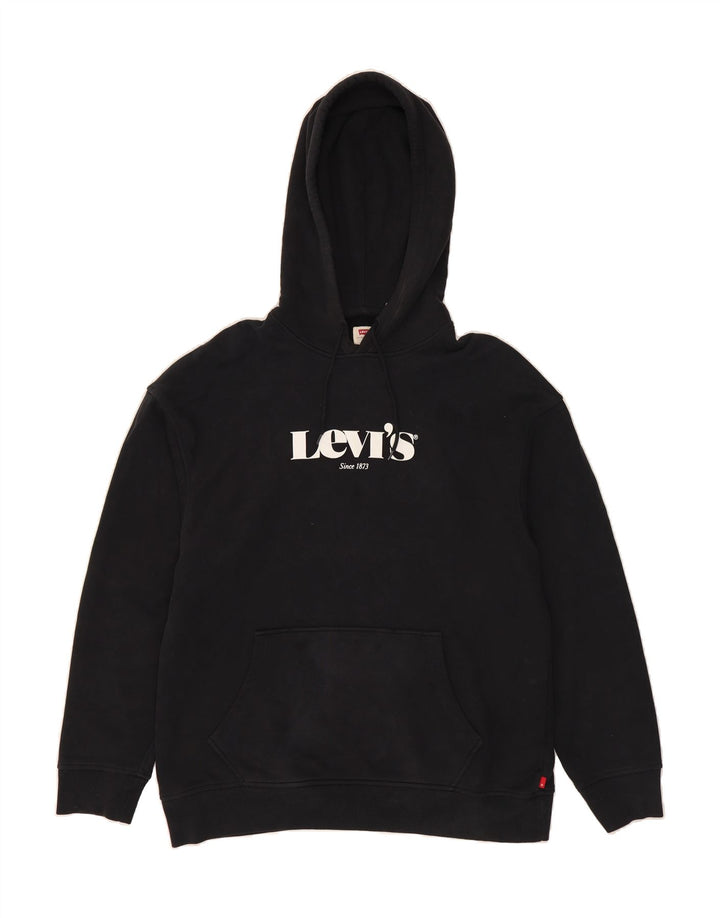 LEVI'S Mens Relaxed Fit Graphic Hoodie Jumper Medium Black Cotton Vintage Levi's and Second-Hand Levi's from Messina Hembry 