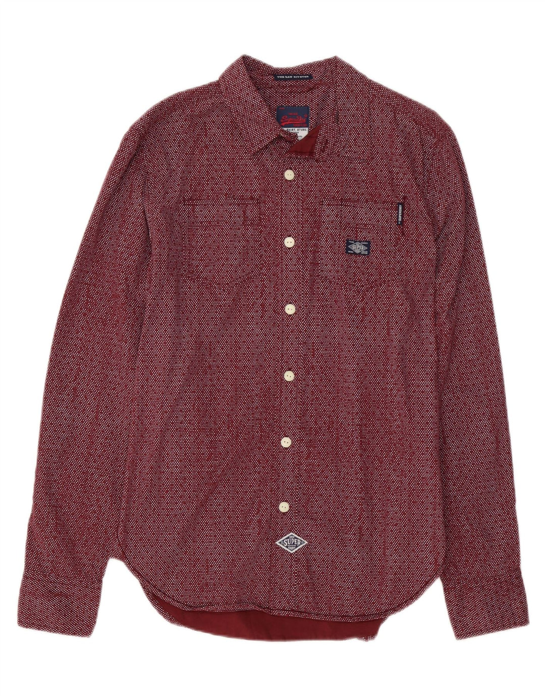 SUPERDRY Mens Shirt Medium Burgundy Spotted Cotton